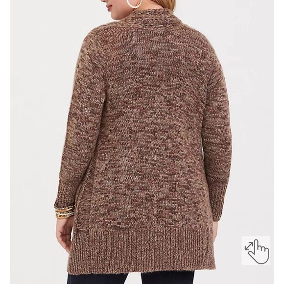 Torrid Open Cable Knit Cardigan Long Line Mid-length Sweater Brown Marled 00 - Picture 2 of 10
